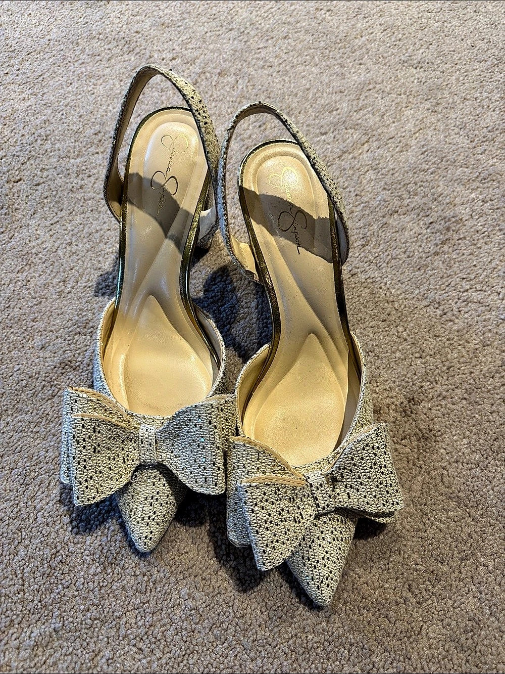 Jessica Simpson  Gold Bow Slingback Heels US 8.5